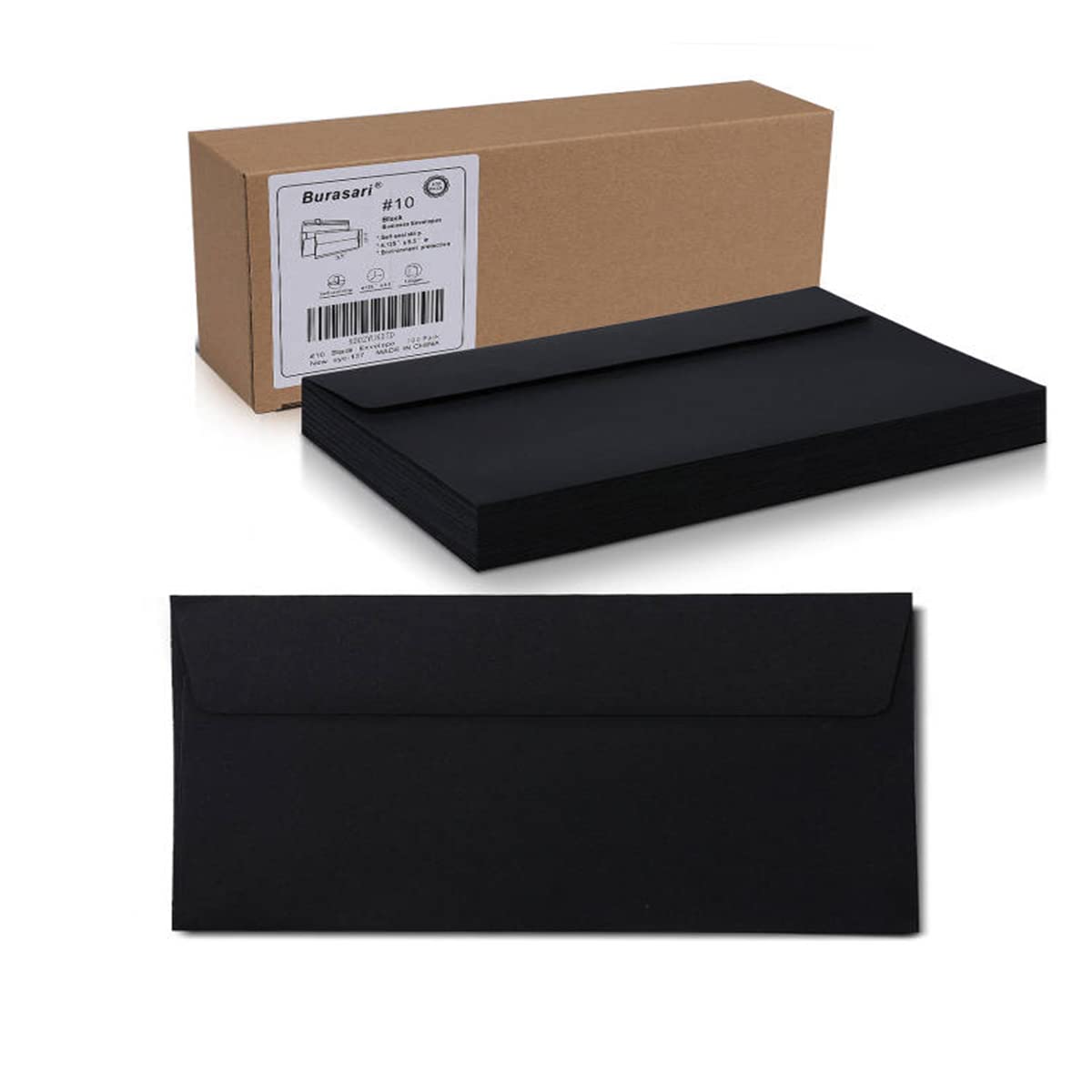 100Qty#10 Black Business envelopes 4.125x9.5In- windowless design 120GSM paper envelopes