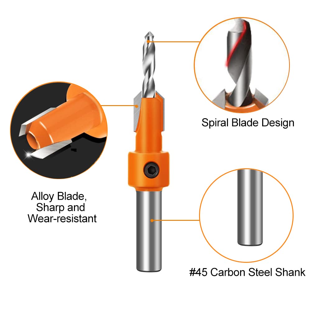 10Pcs Wood Countersink Drill Bit Set for Wood with 5Pcs Extra Pilot Bit