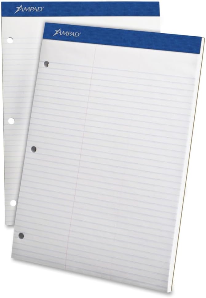 Ampad 20345 Double Sheets Pad, Law Rule, 8 1/2 x 11 3/4, White, 100 Sheets