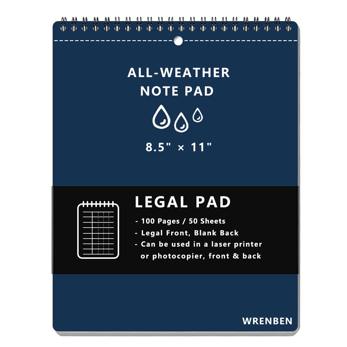 Large Fully Waterproof Side Spiral Notebook 8.5" x 11" with Stone Paper and Hard Cover