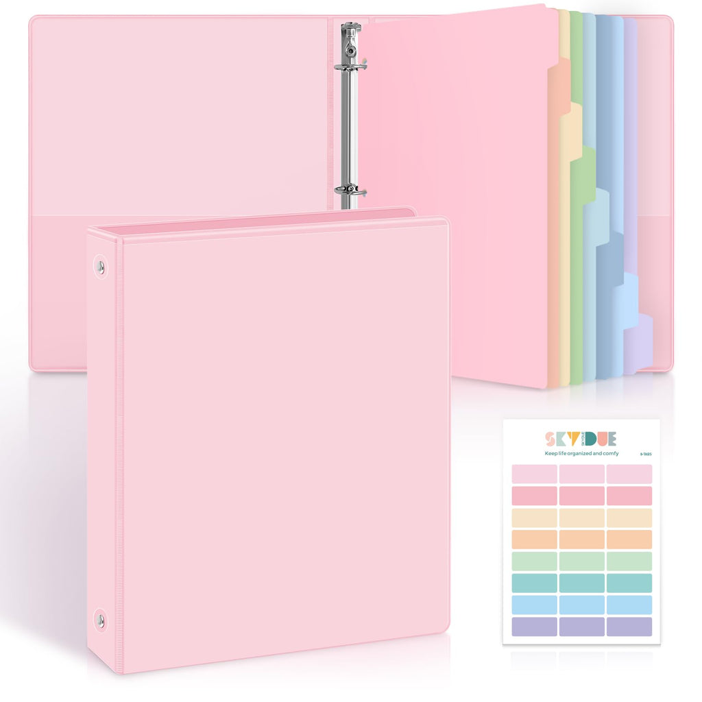 SKYDUE 1 Inch 3 Ring Binder with 8 Tab Dividers & 24 Labels