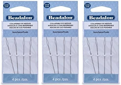 3 Packs - Beadalon Collapsible Eye Needles 2.5" Heavy - 4pcs/pk - Total 12 Needles (in