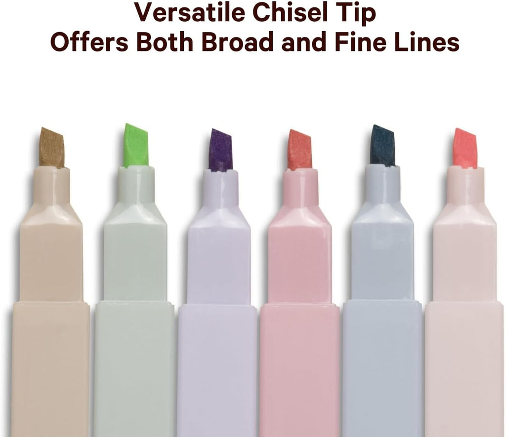 ALABASTER Co. - No Bleed Pastel Highlighter Set, 6 Pcs, Chisel Tip, Muted Pastel Colors