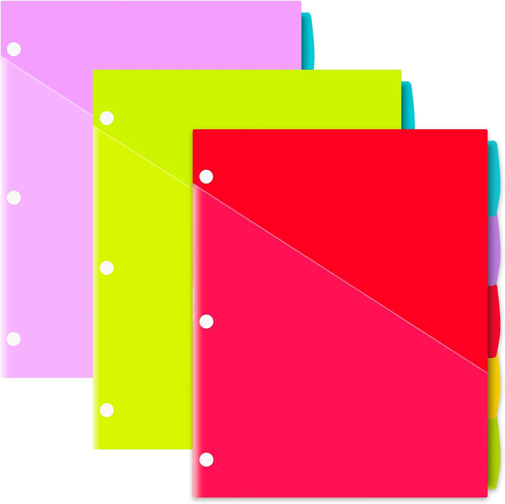 INFUN Plastic 5-Tab Binder Dividers with 2 Pockets - 3 Sets