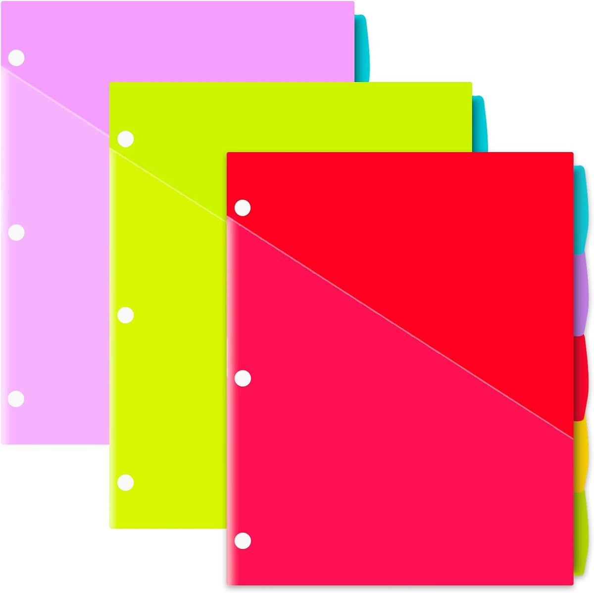INFUN Plastic 5-Tab Binder Dividers with 2 Pockets - 3 Sets