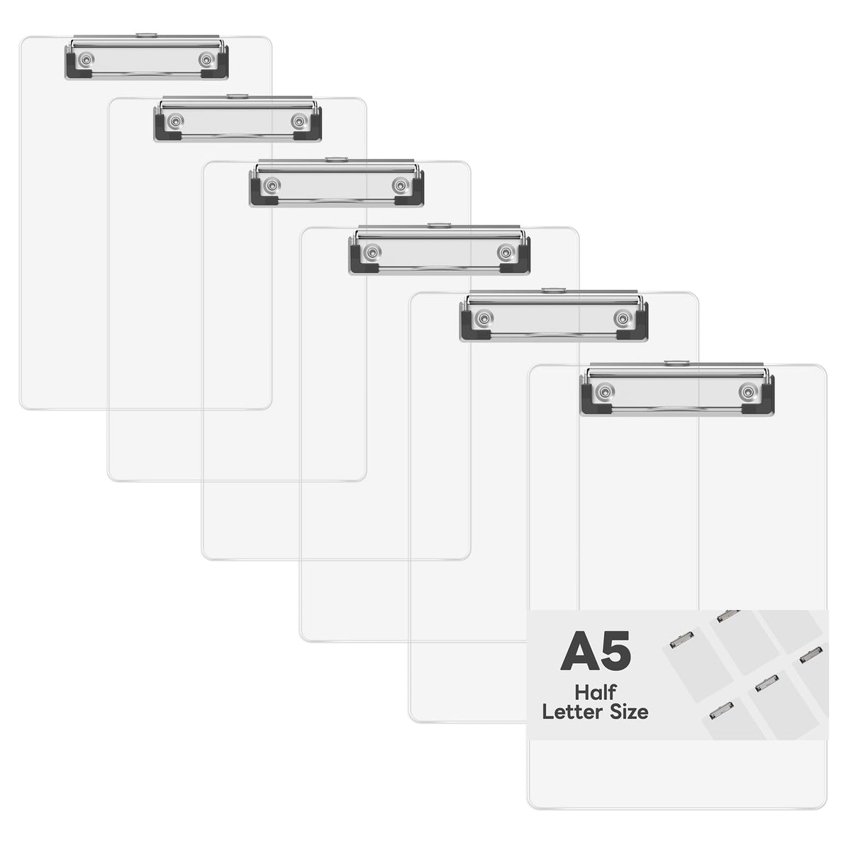 6 x 9 Small Clipboard Set of 6, A5 Colored Plastic Clip Boards
