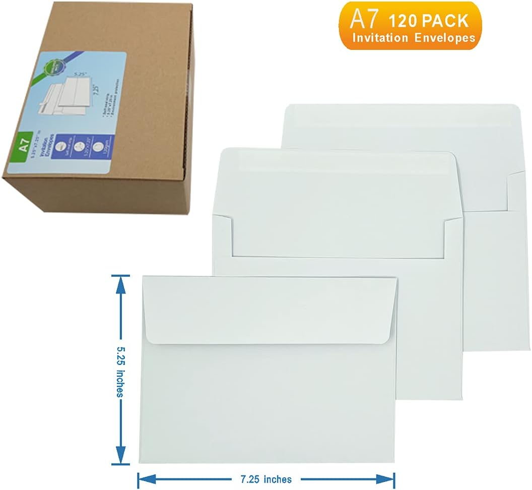 A7 Invitation envelopes （120 PCS 5.25x7.25 in） - windowless design 120GSM white paper