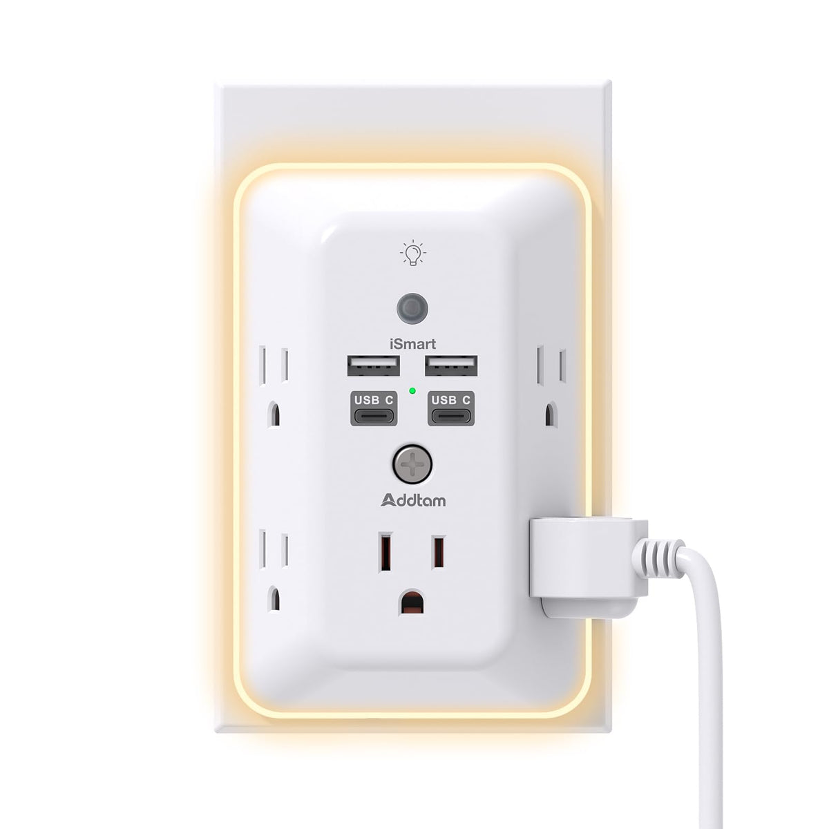 Addtam Surge Protector, 5 Outlet Extender with Night Light and 4 USB Ports