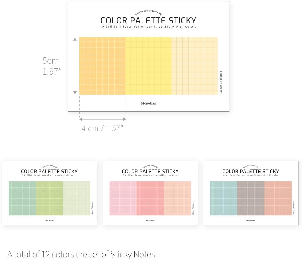 Monolike Color Palette Sticky Grid 300 C Set 4p - Self-Adhesive Memo Pad 30 Sheets