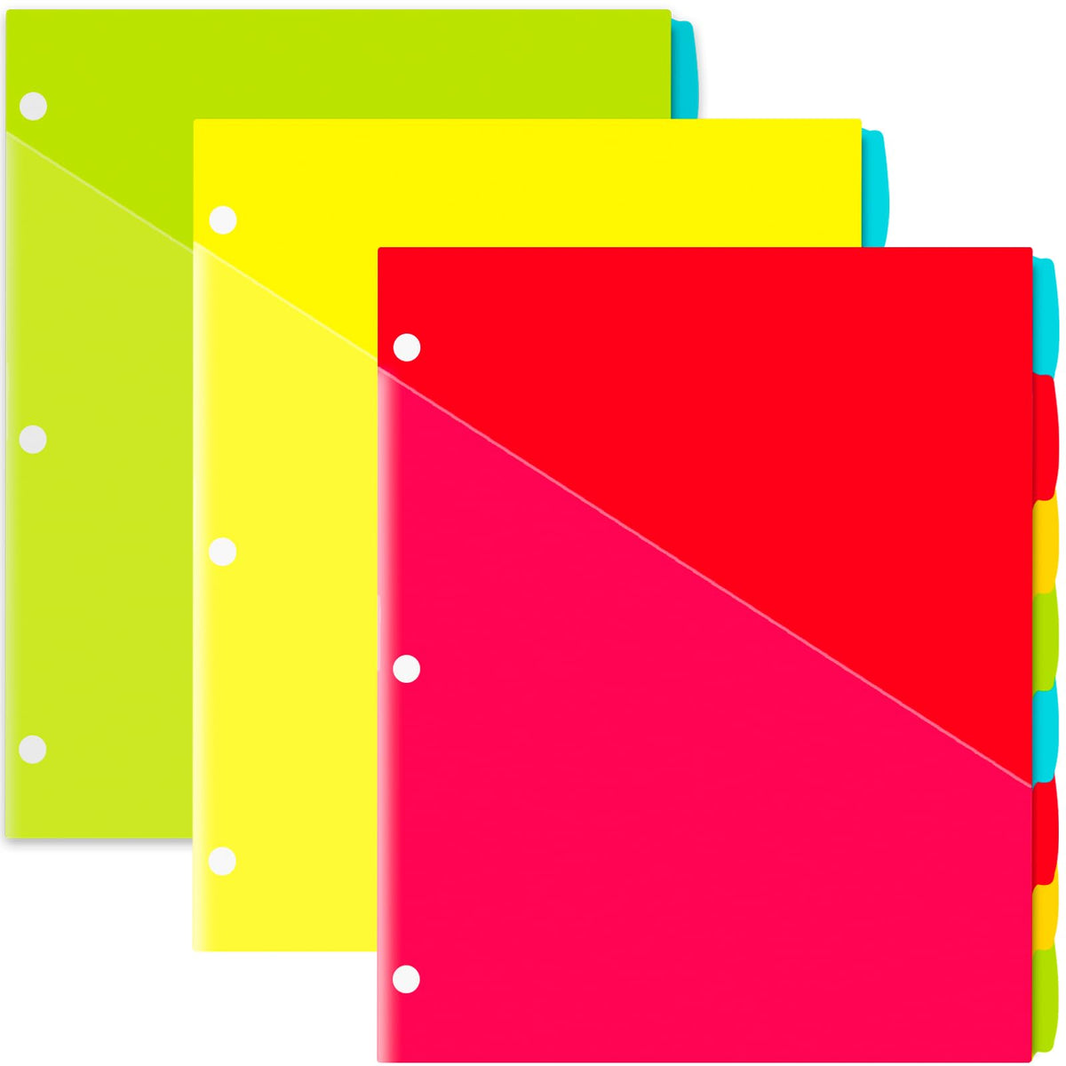 INFUN Plastic 5-Tab Binder Dividers with 2 Pockets - 3 Sets