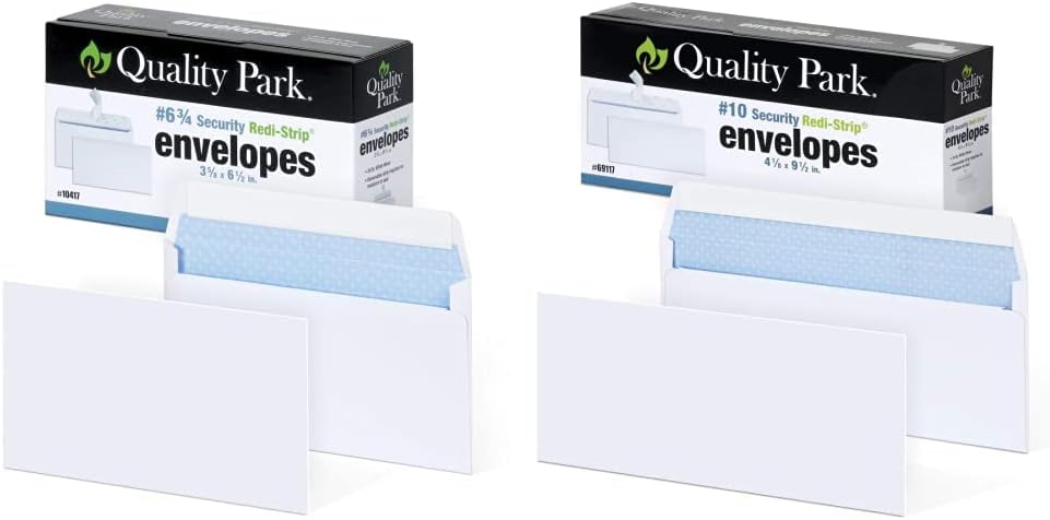 Quality Park Security Envelopes Bundle (6 3/4 and 10) with Redi-Strip Closure