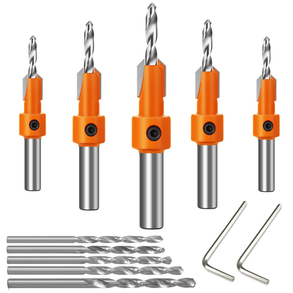 10Pcs Wood Countersink Drill Bit Set for Wood with 5Pcs Extra Pilot Bit