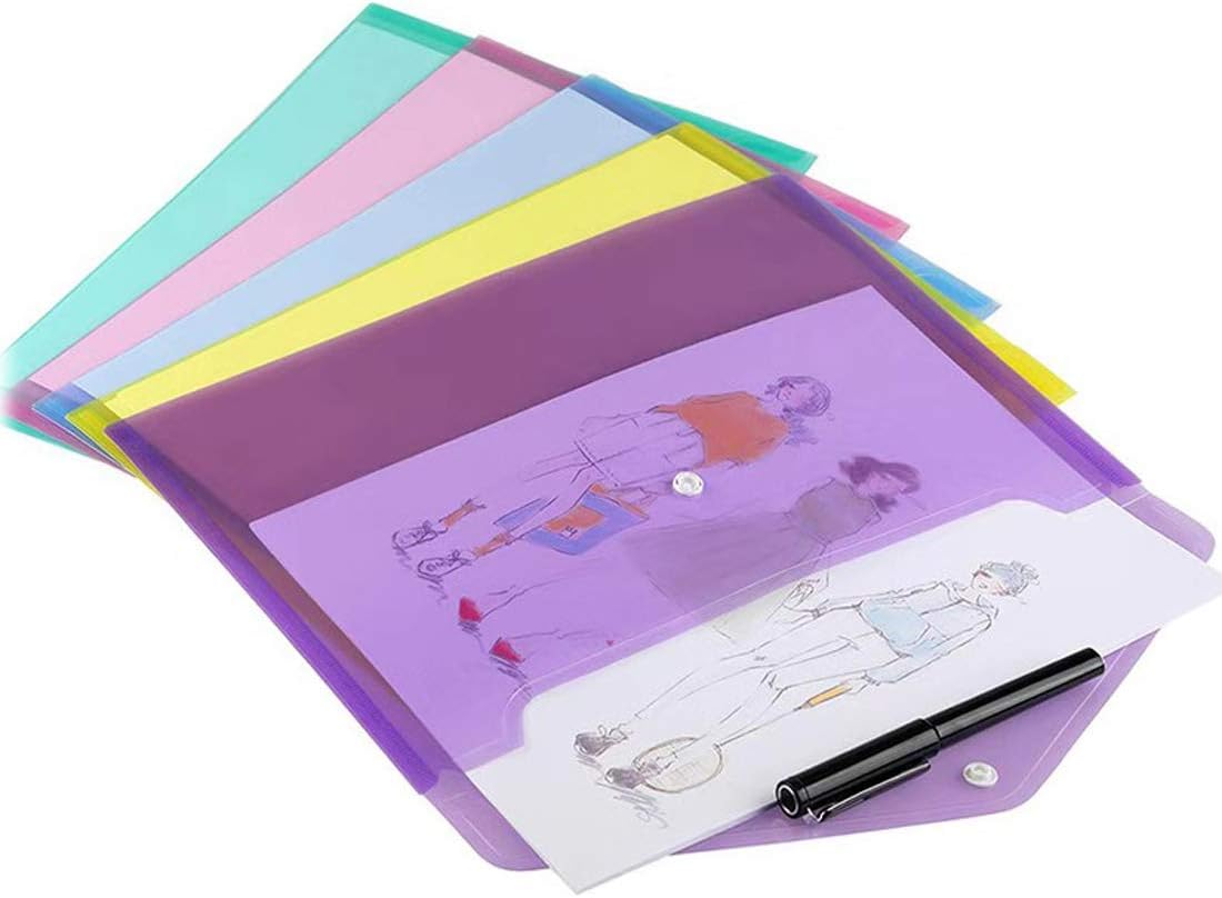 12 Poly Envelopes Snap Button Clear Document Folder A4 Size - Green
