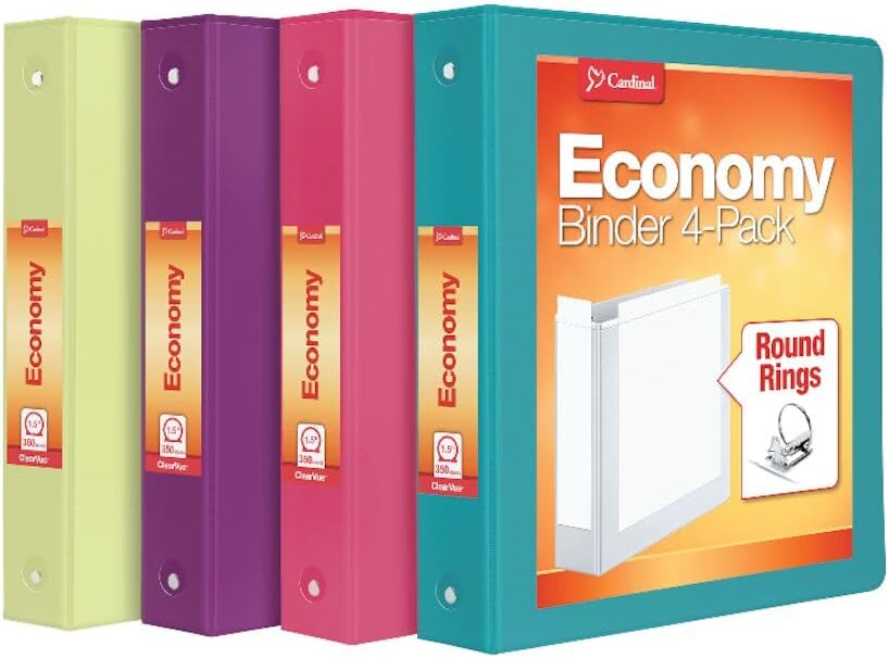 Cardinal 3 Ring Binders, Binders for School and Office, Durable 1.5 Inch, Round Rings