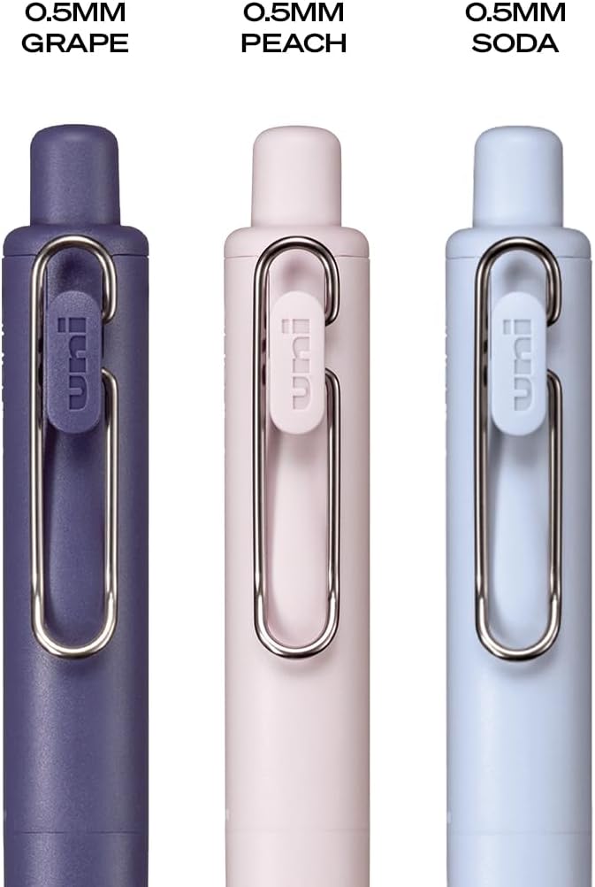 uniball™ one P Gel Pens, 0.5mm, Grape, Peach & Soda, Black Ink, 3 Pack