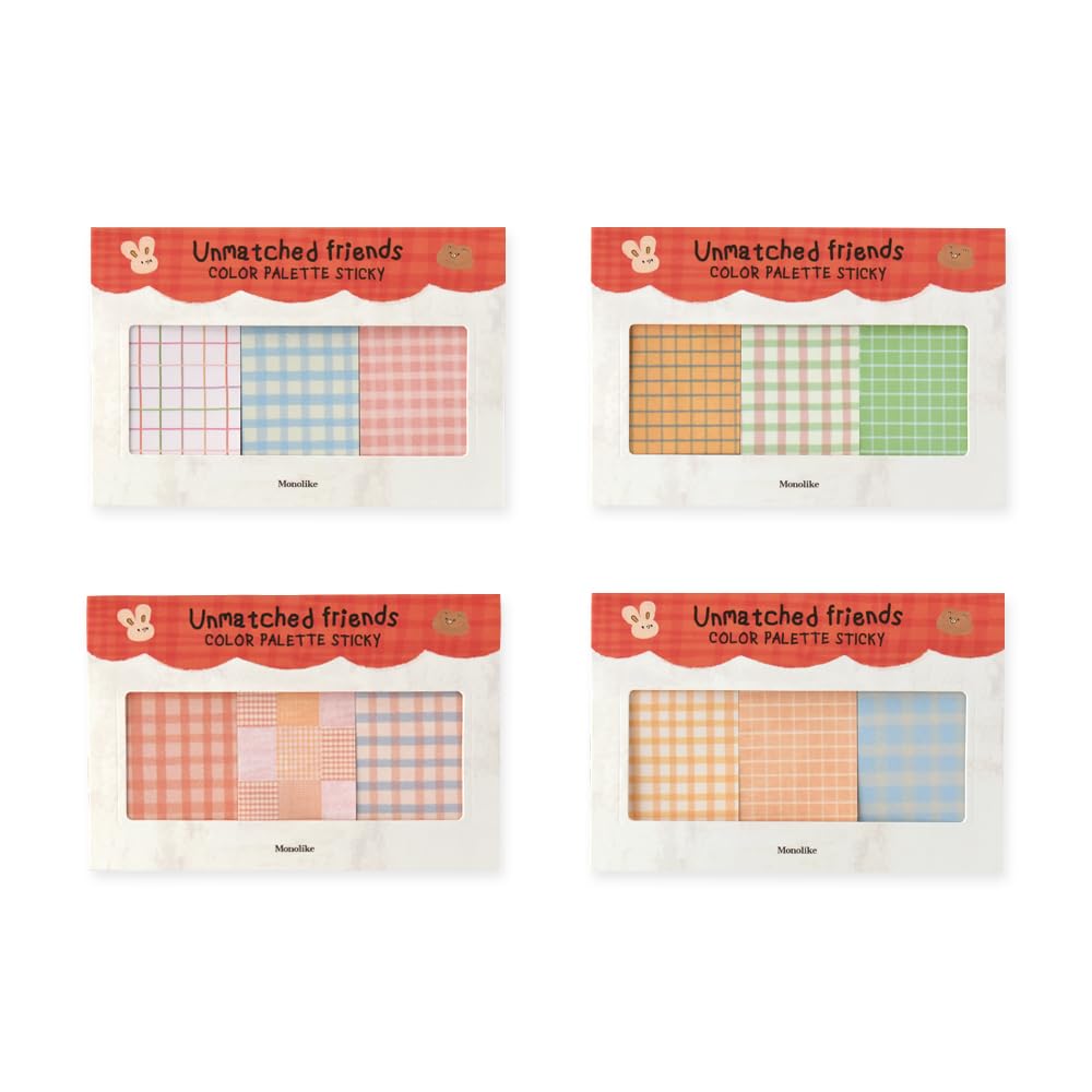 Monolike Color Palette Sticky Grid 300 C Set 4p - Self-Adhesive Memo Pad 30 Sheets