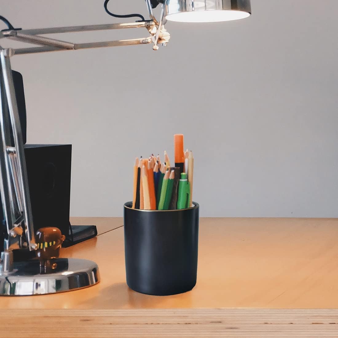 HANKOR Ceramic Pencil Holder for Desk - Cute Gold Trim Pen Aesthetic Makeup Brush Cup