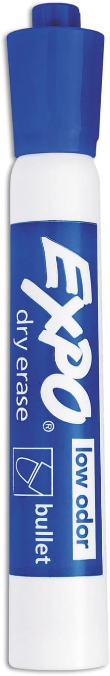 EXPO Dry Erase Markers, Low Odor Ink, Blue, Bullet Tip, 12 Count - Whiteboard, Calendar