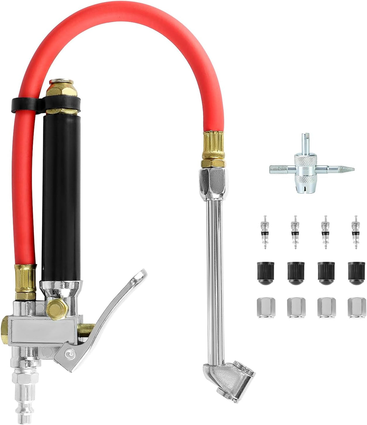 QWORK 10-120 PSI Tire Inflator Gauge - Dual Head Chuck, 12-Inch Hose