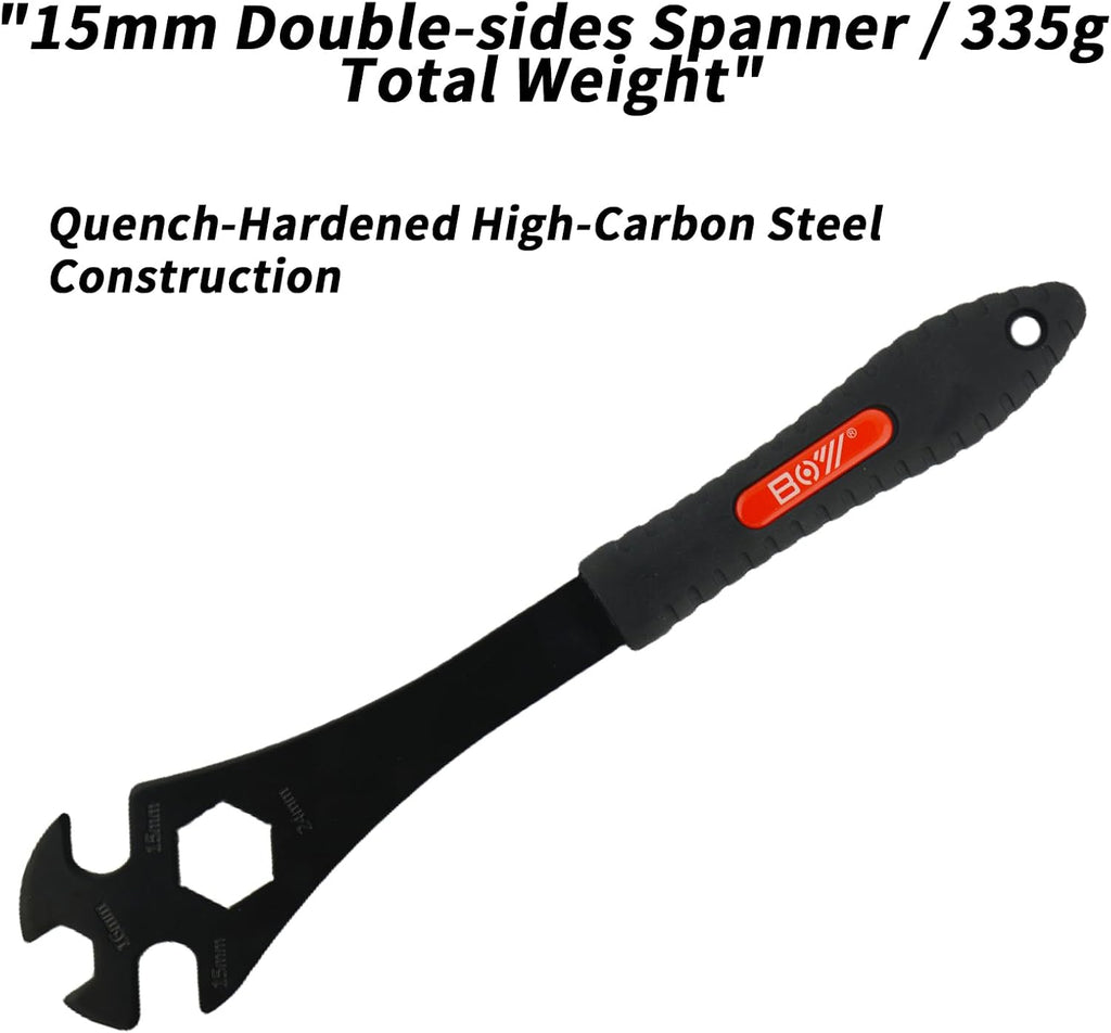 Bike Pedal Wrench 15/16/24mm Fits Crank Pullers Extra-Long Handle Steel