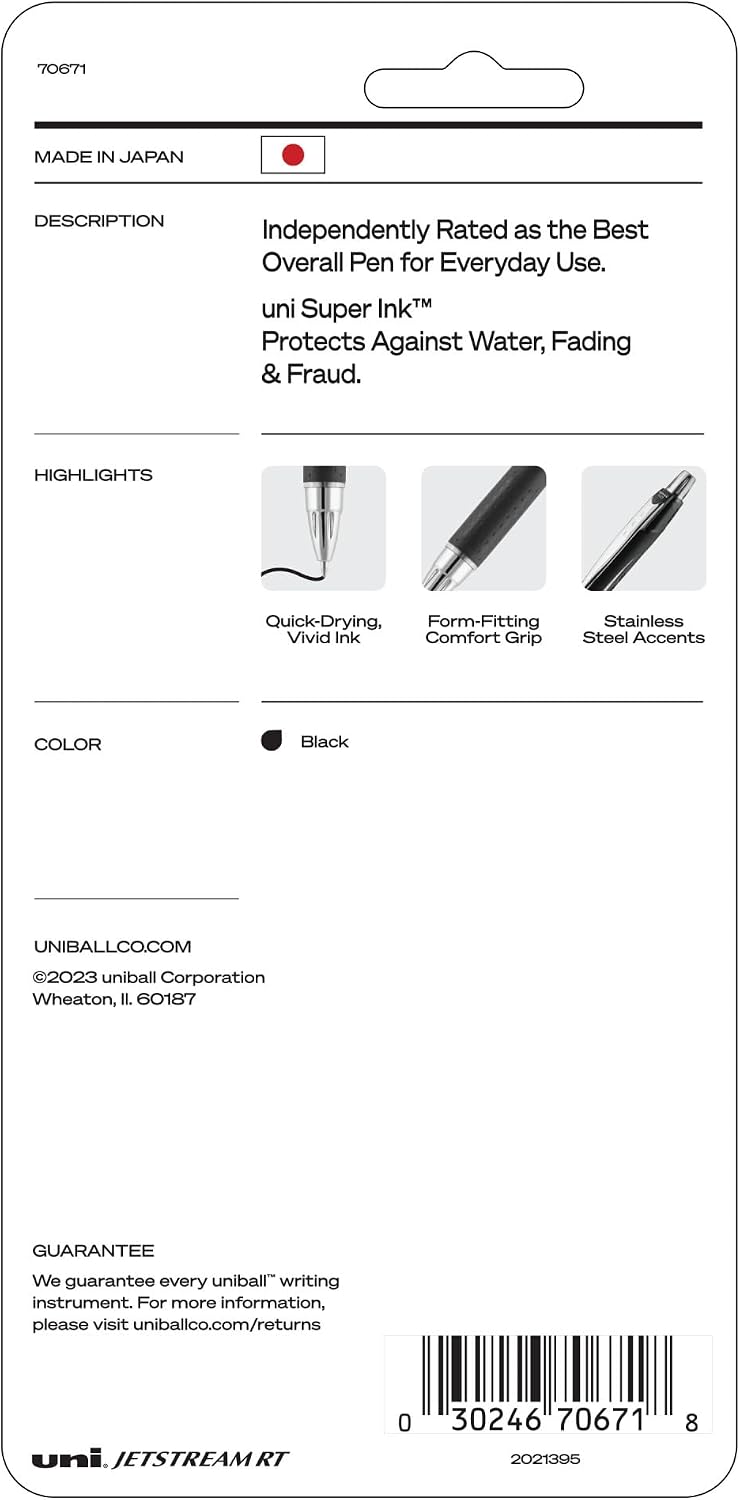 Uni-Ball Jetstream Rt Ball Point Pens Black - Writing Pens Bold Point (1.0mm) - 3 Ink