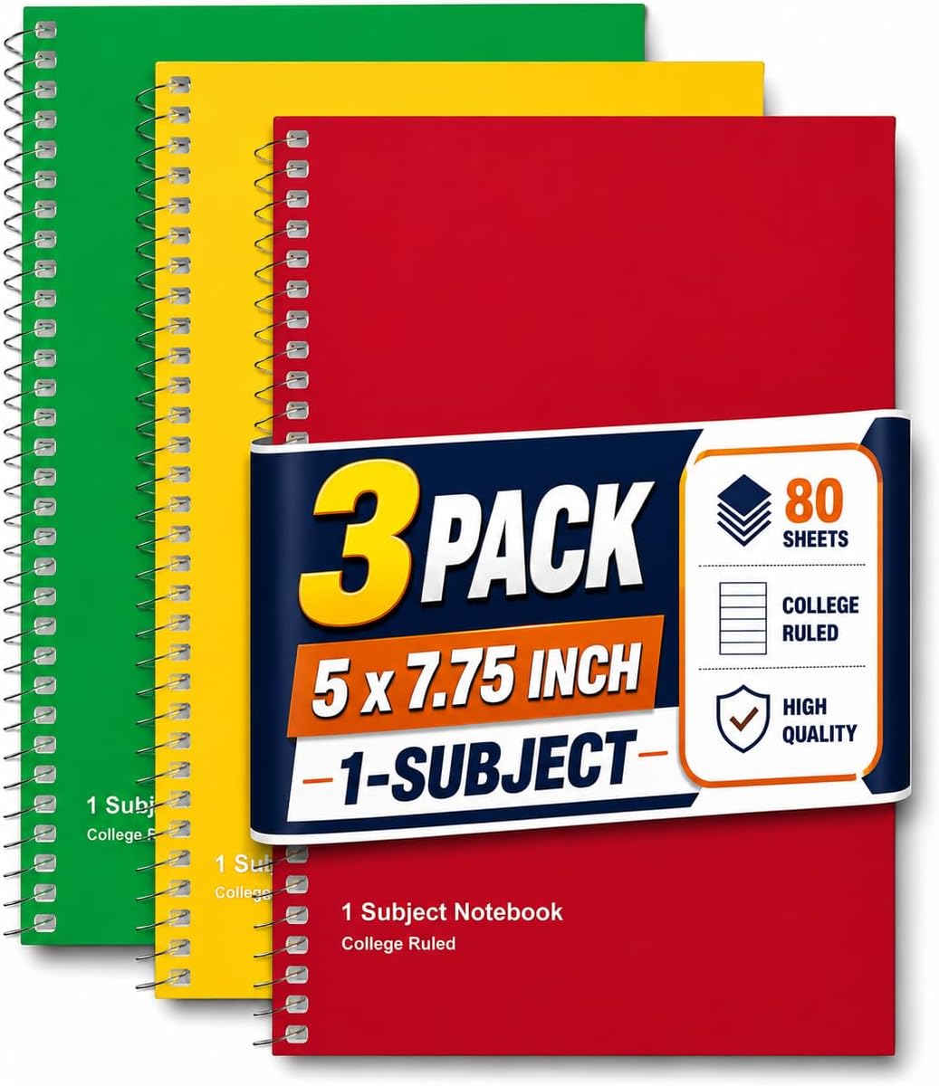1InTheOffice 1-Subject Wirebound Notebook, College Ruled, 80 Sheets, Spiral Notebook 5x7