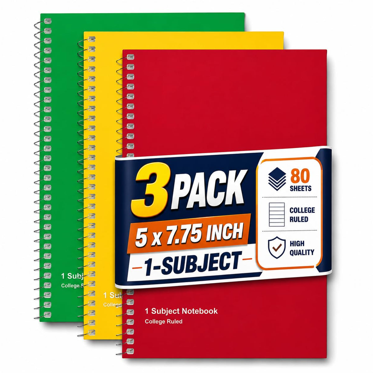 1InTheOffice 1-Subject Wirebound Notebook, College Ruled, 80 Sheets, Spiral Notebook 5x7