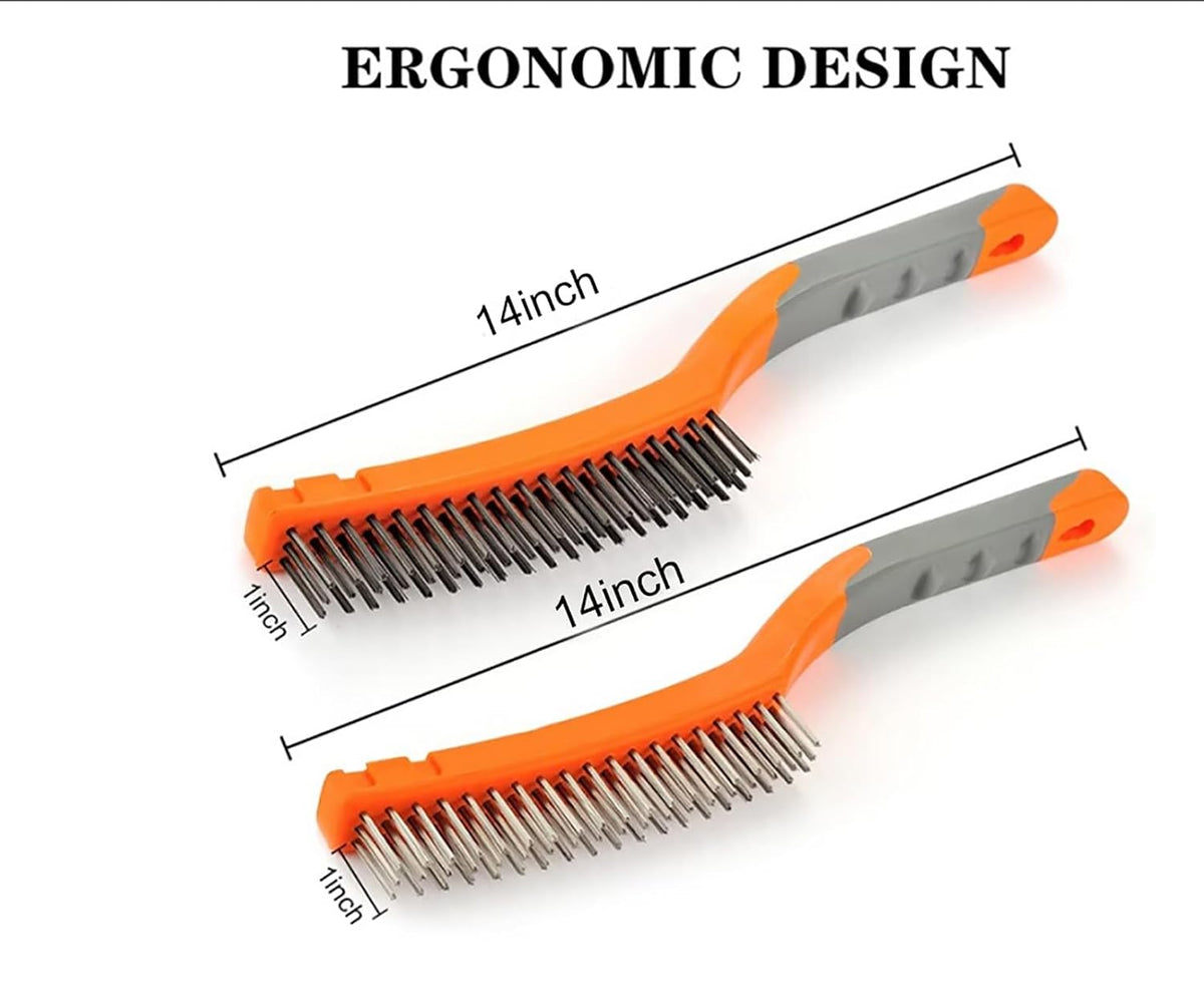 MAXMAN Wire Brush Set 14", Stainless/Carbon Steel Bristles, Rust Remover