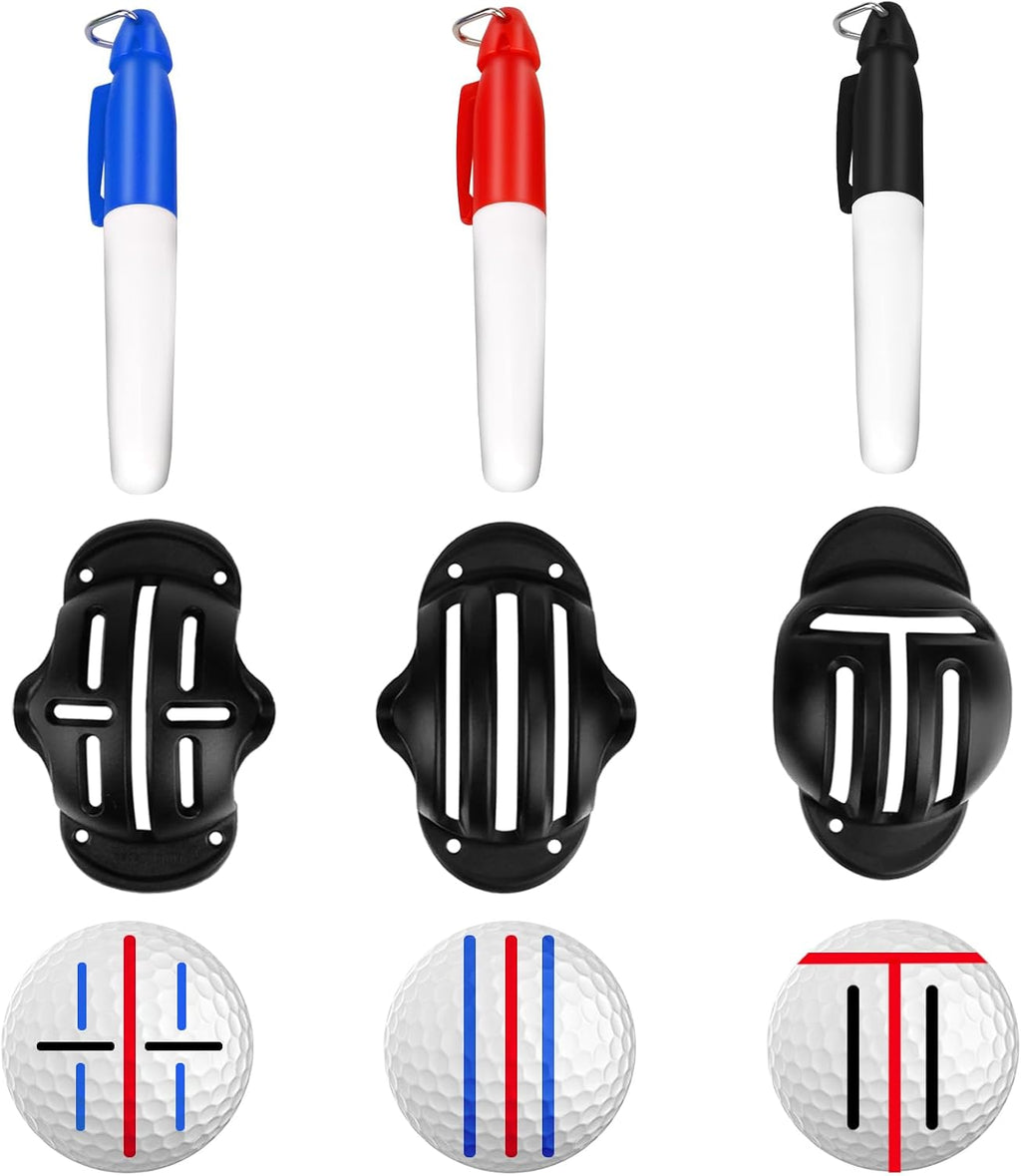 Golf Ball Line Marker Tool, 3 Golf Ball Marker Stencil and 3 Color Golf Ball Line Marker