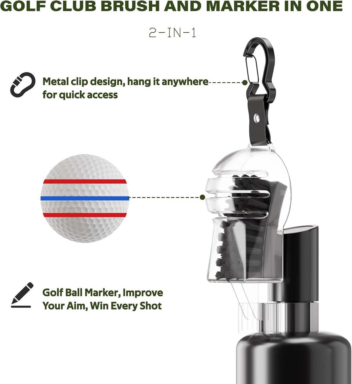 2-in-1 Golf Club Brush with Water Spray & Built-in Golf Ball Marker - Portable Groove