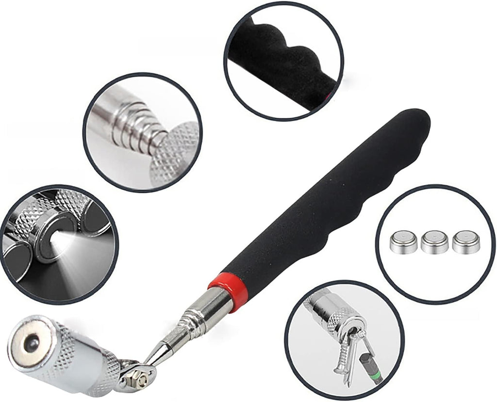 Telescoping Magnetic pickup tool with light,magnet duty flexible led set for seniors