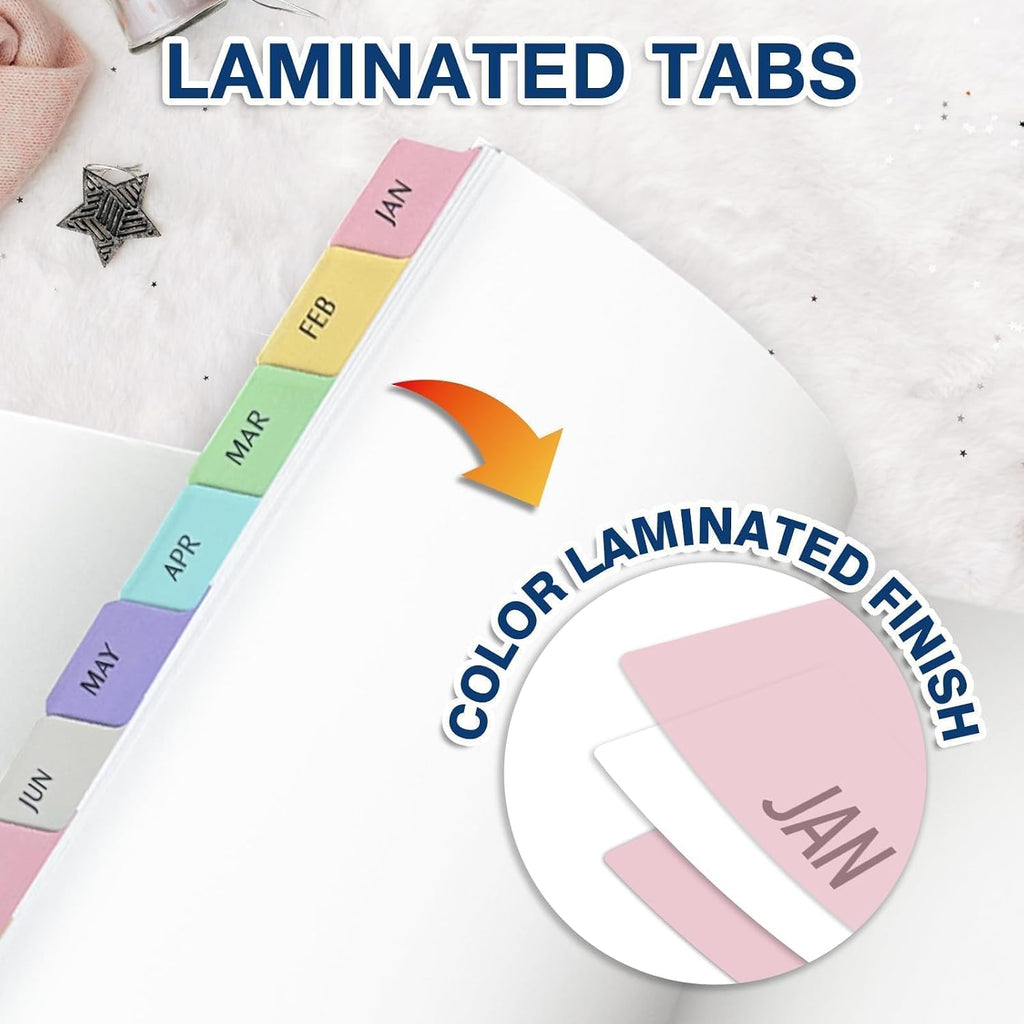 H4D Monthly Binder Dividers for 3-Ring Binder, Jan-Dec 12 Tab Pastel 2 Sets