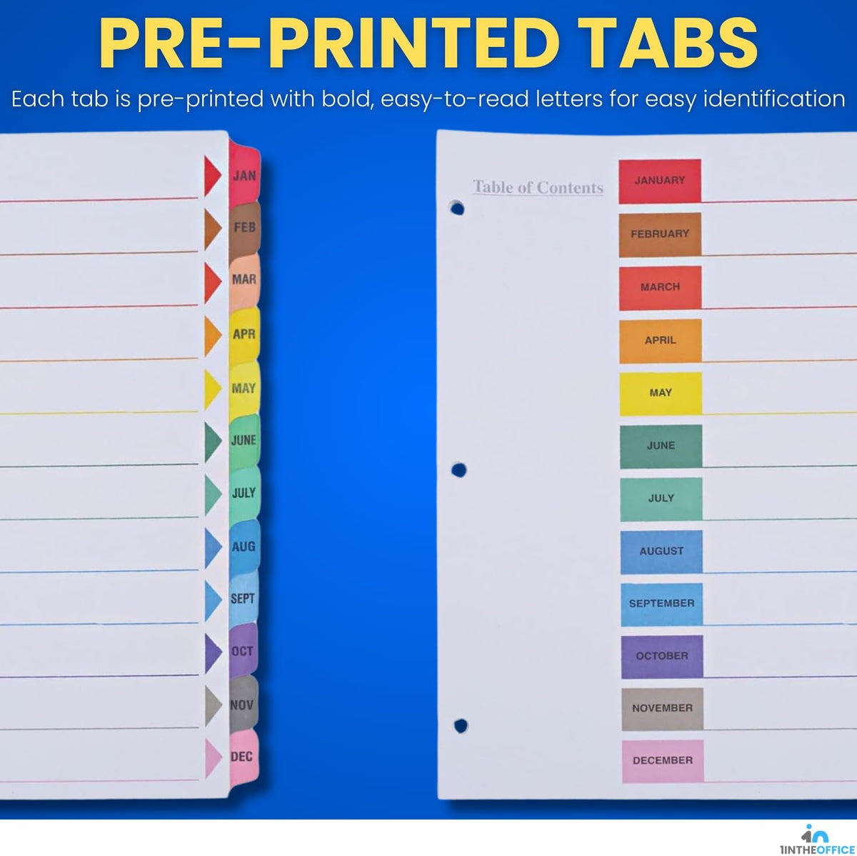1InTheOffice Monthly Dividers for 3 Ring Binder, Monthly Dividers