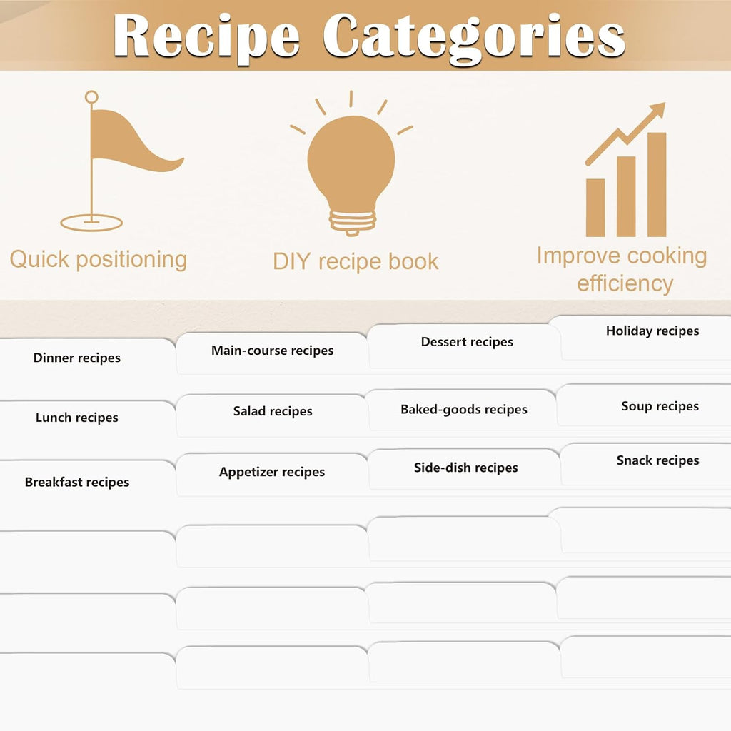 Recipe Dividers for 3 Ring Binder Set 9 3/4”×11” Black and Pre-Printed Recipe Binder