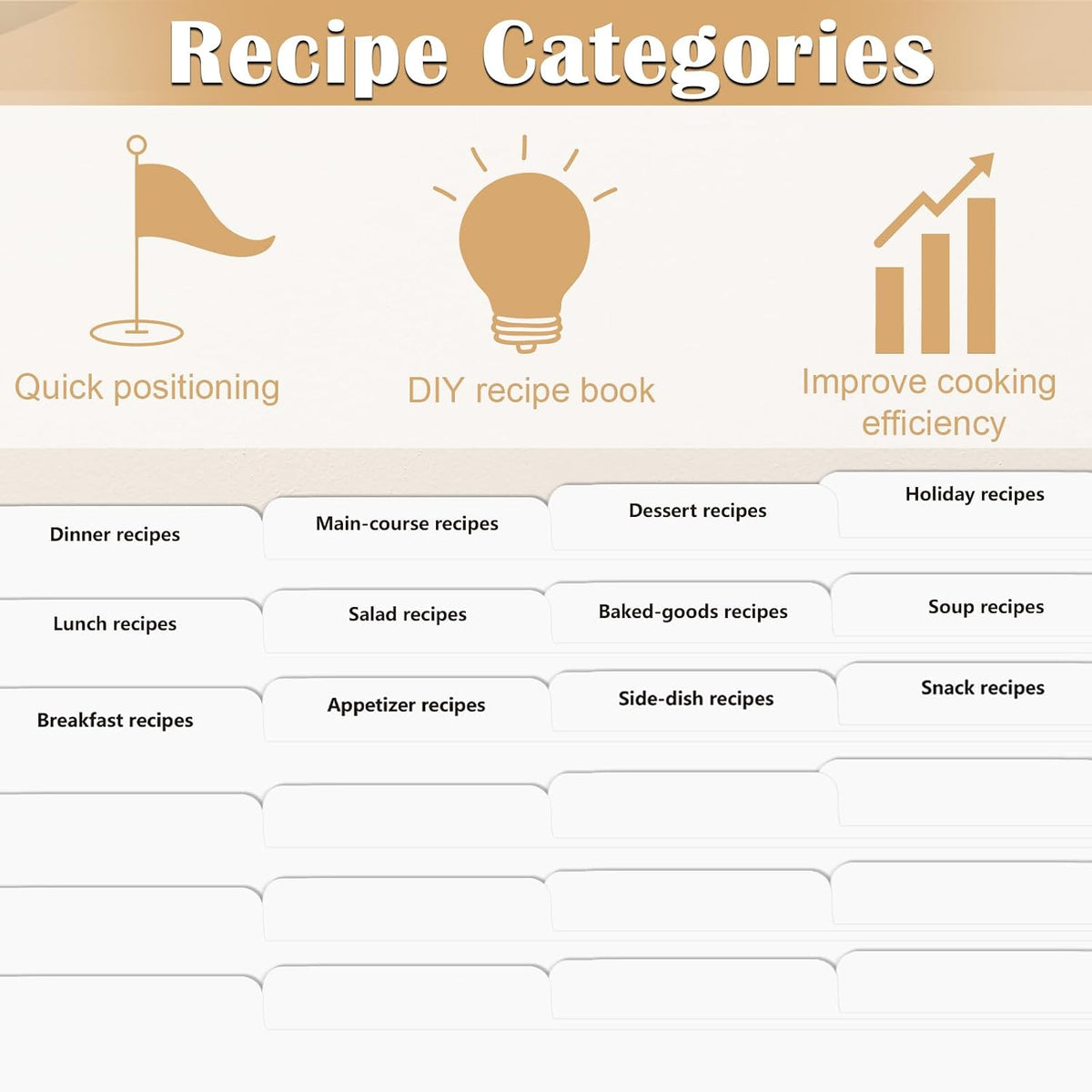 Recipe Dividers for 3 Ring Binder Set 9 3/4”×11” Black and Pre-Printed Recipe Binder