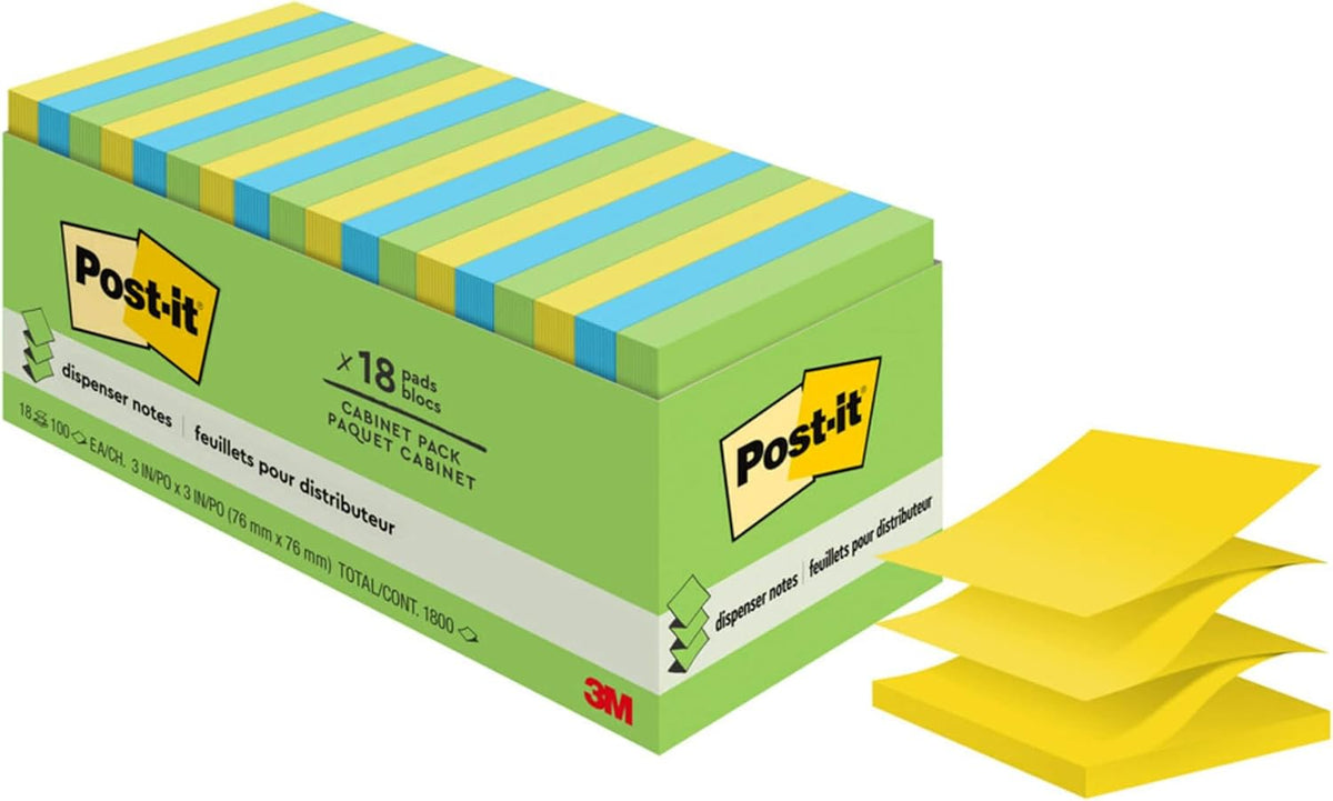 Post-it Pop-up Notes, 18 Sticky Note Pads, 3 x 3 in., School Supplies, Office Products