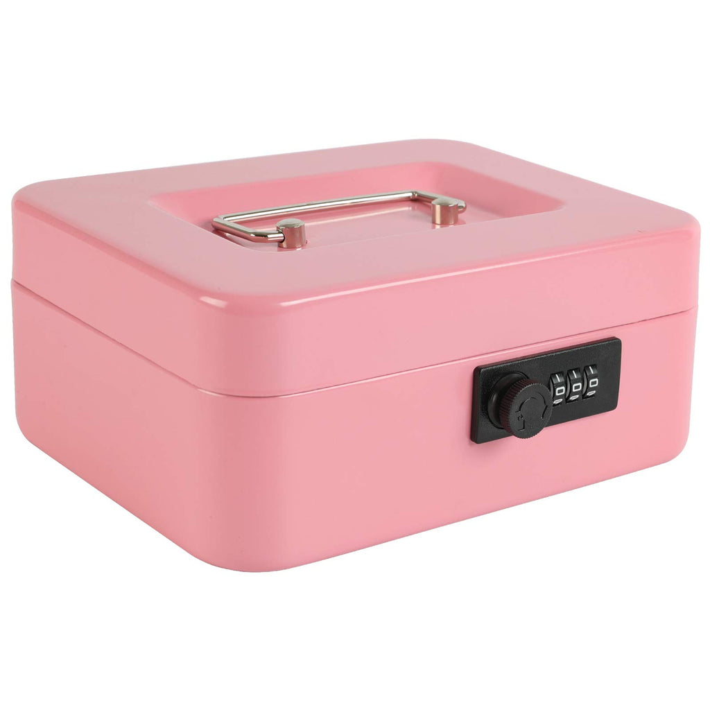 xydled Medium Cash Box with Lock, Metal Money Box, Steel Money Box, Pink