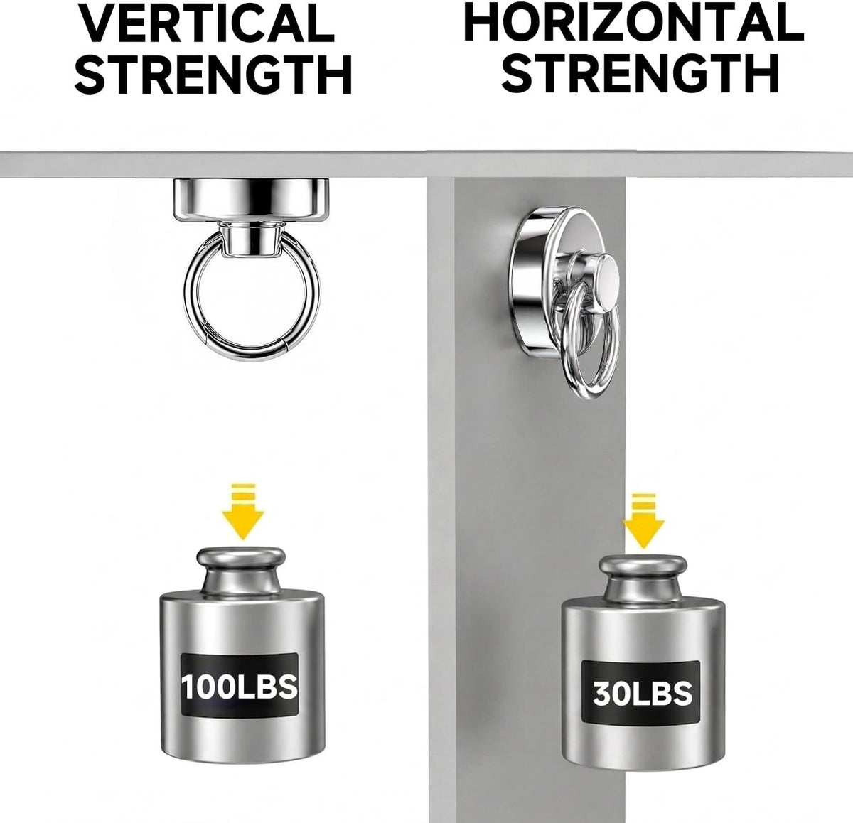100lbs Magnetic Hooks Heavy Duty Neodymium Magnet Hooks with Swivel Carabiner, Fishing