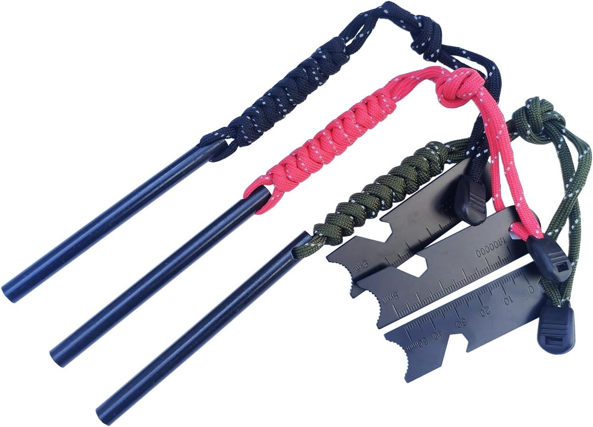 Magnesium Ferro Rod Fire Starter, 3 Pcs/Set, 4-Inch with Paracord Handle and