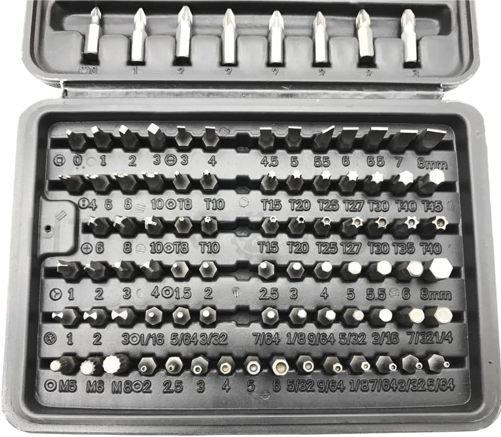 100pc Security Tamper Proof Bit Set, 6150 CR-V Steel, Sandblasted Finish, 1/4" Hex Shank