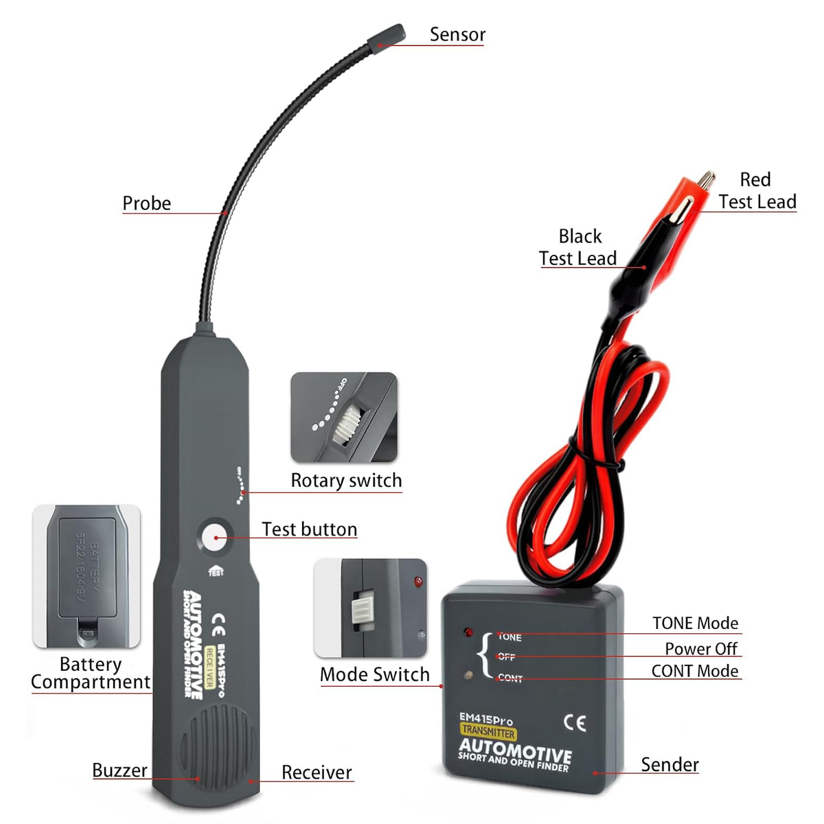 EM415Pro Automotive Circuit Tester, DC 6-42V Open/Short Finder Cable Tracer
