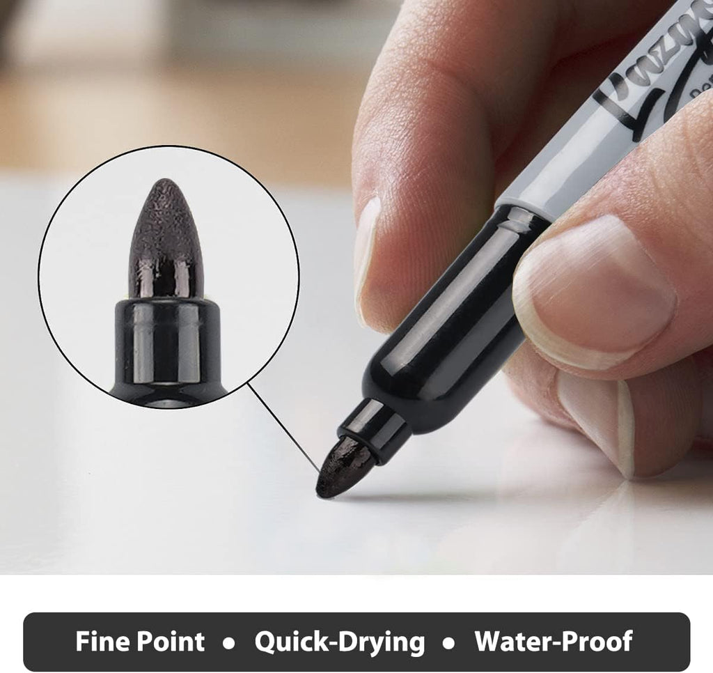 LAZGOL Permanent Markers Bulk, 32 Pack Black Permanent Marker Set, Fine Tip