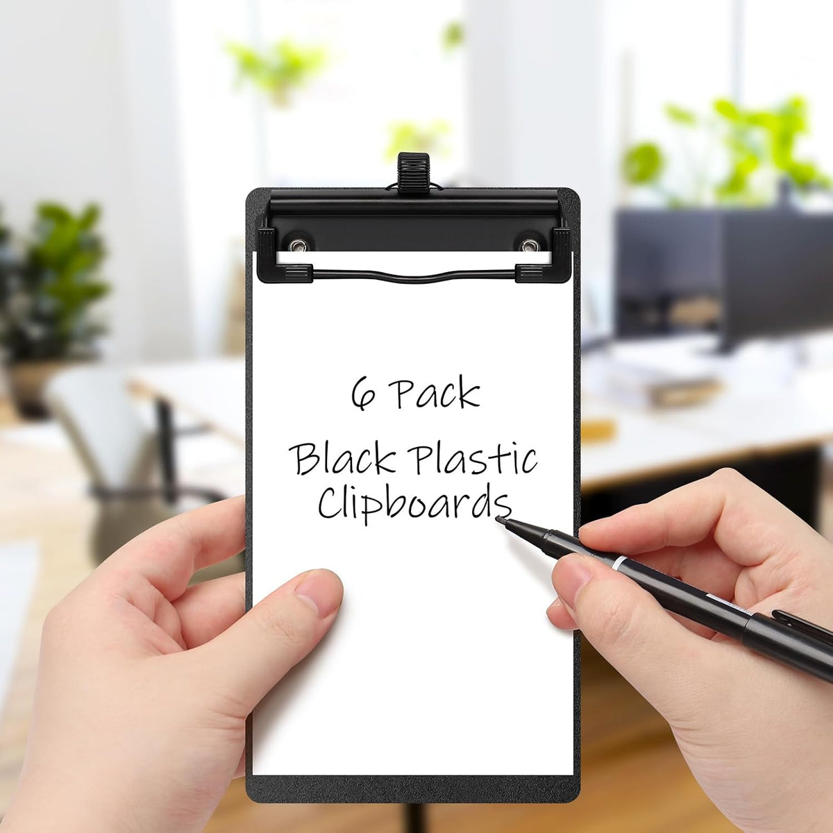 6 Pack Black Plastic Clipboards with Pen Holder A7 Size Small Clip Boards with Metal Clip