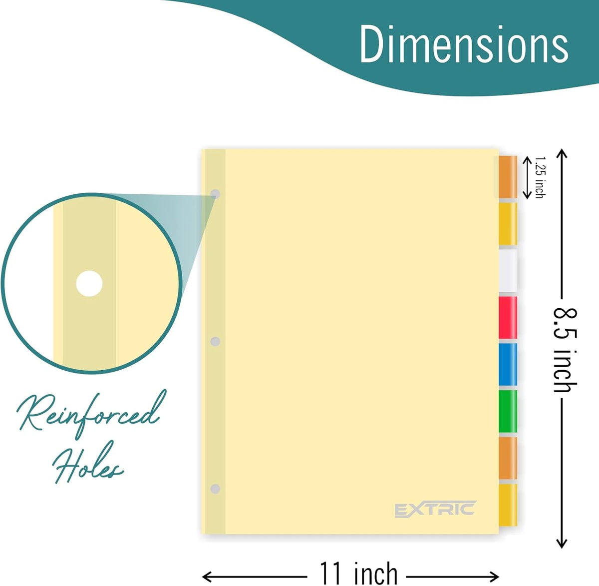 8-Tab Binder Dividers for 3 Ring Binder, Insertable Multicolor Big Tabs