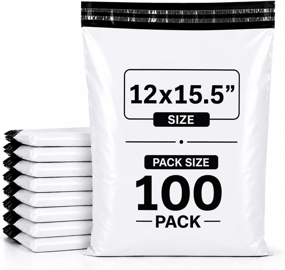 12 x 15.5 Poly Mailers, 100 Pack – Durable Waterproof Self-Seal Shipping Bags for Clothes