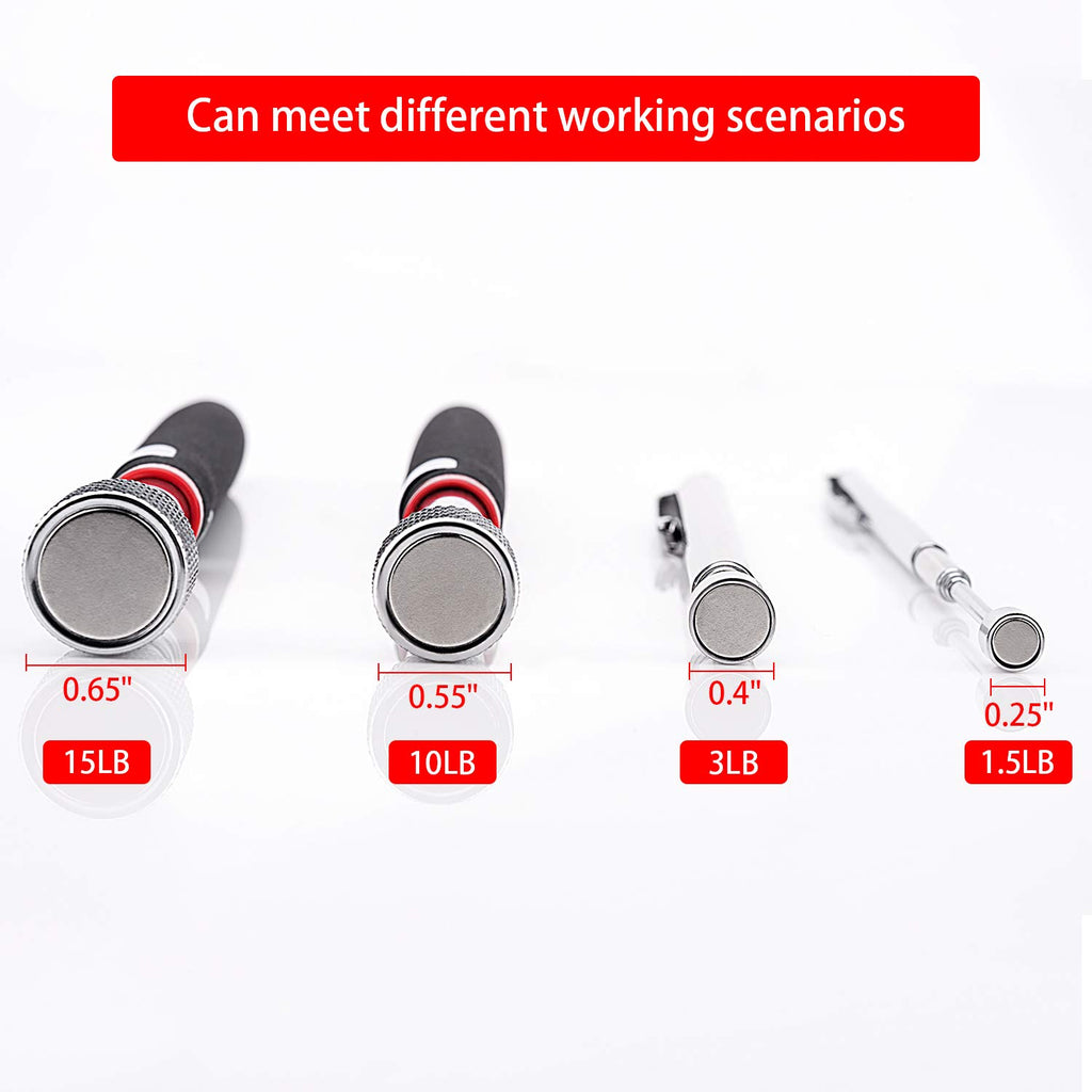 Magnetic Pick Up Tool 4 Pack, Telescopic Magnet Stick (1.5LB 3LB 10LB 15LB) Birthday for