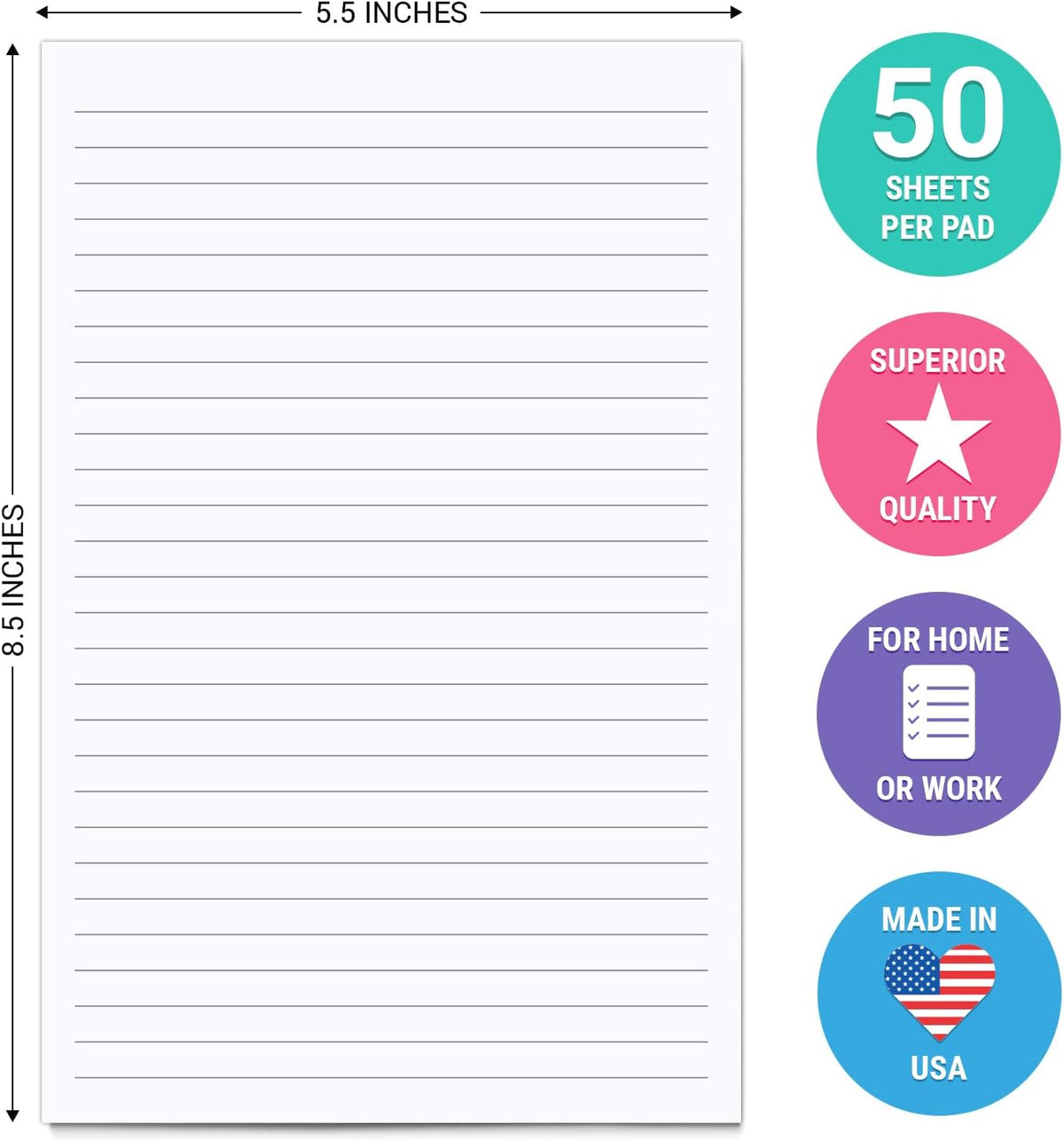 321Done Lined Notepad, Half Letter 5.5x8.5, Tear-Off Sheets, College Ruled