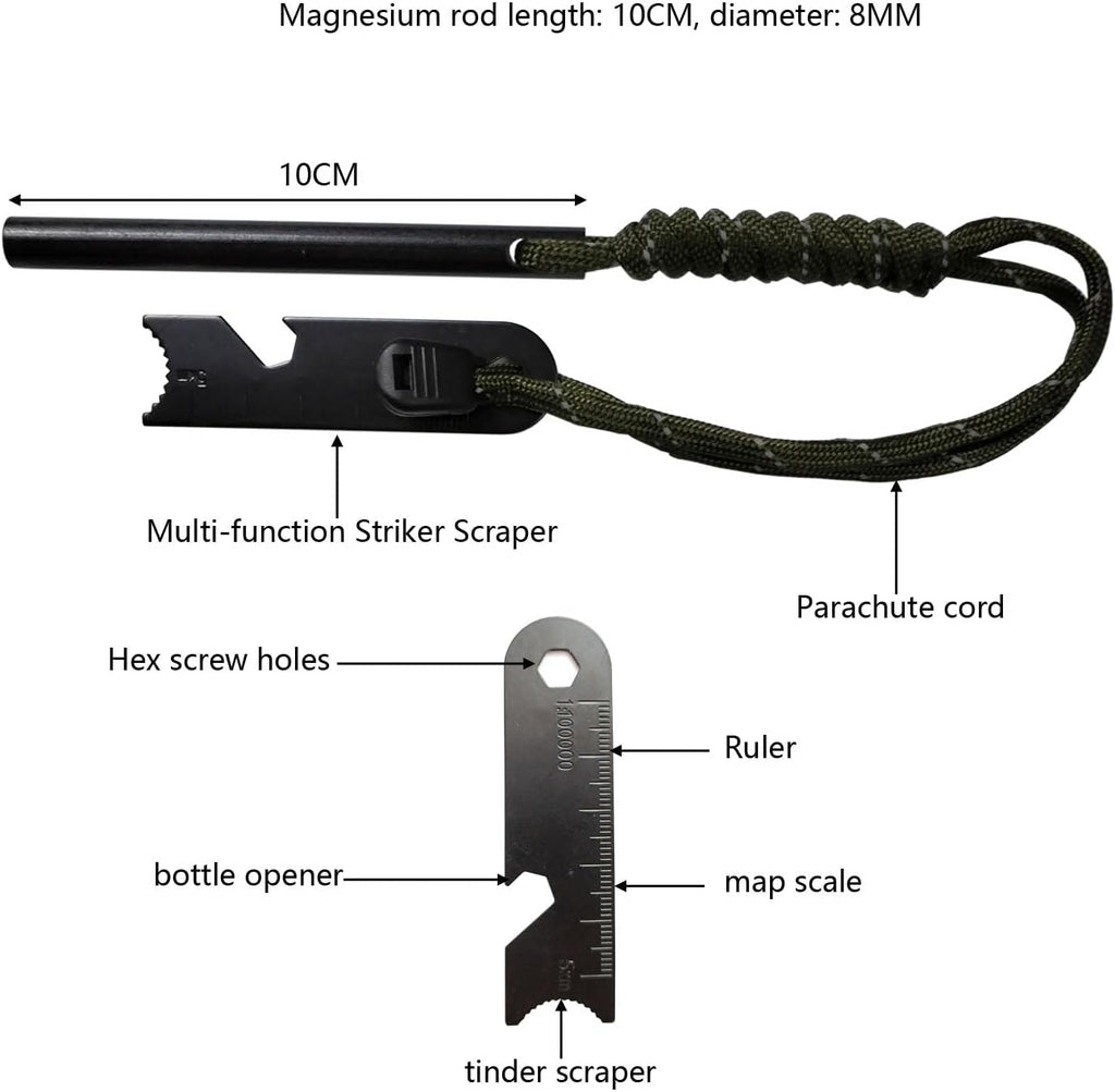 Magnesium Ferro Rod Fire Starter, 3 Pcs/Set, 4-Inch with Paracord Handle and
