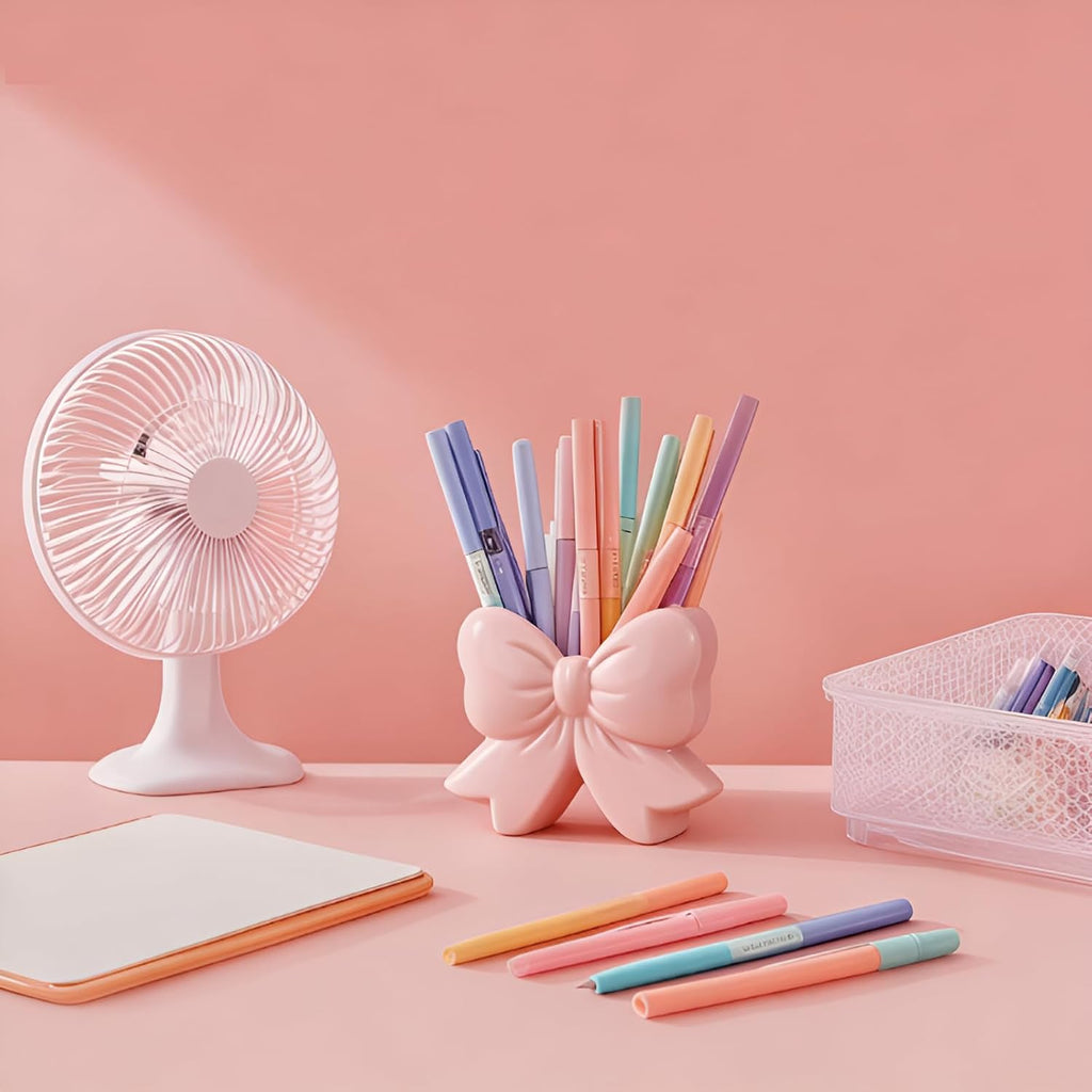 Bow Pen Holder for Desk, Coquette Ceramic Pencil Organizer Makeup Brush Holders with Bow