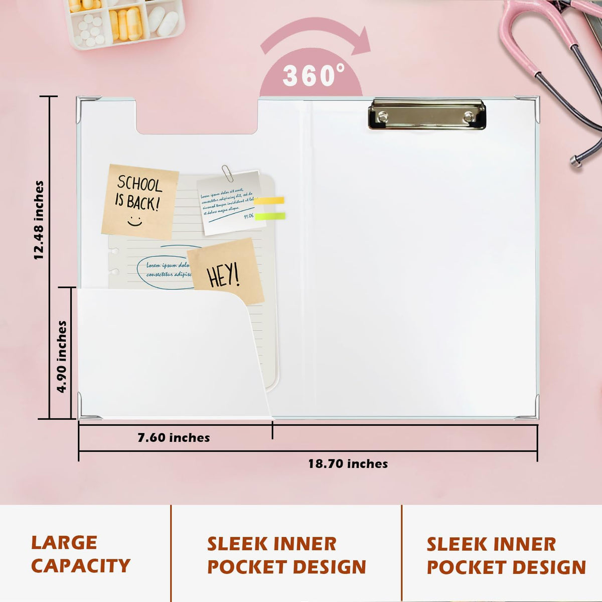 Lacama Nurse Clipboard with Storage for Office Classroom Desk, Blue Nurse Gift